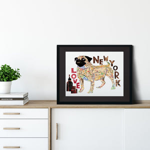Map dog love Pug/ Pug dog Art